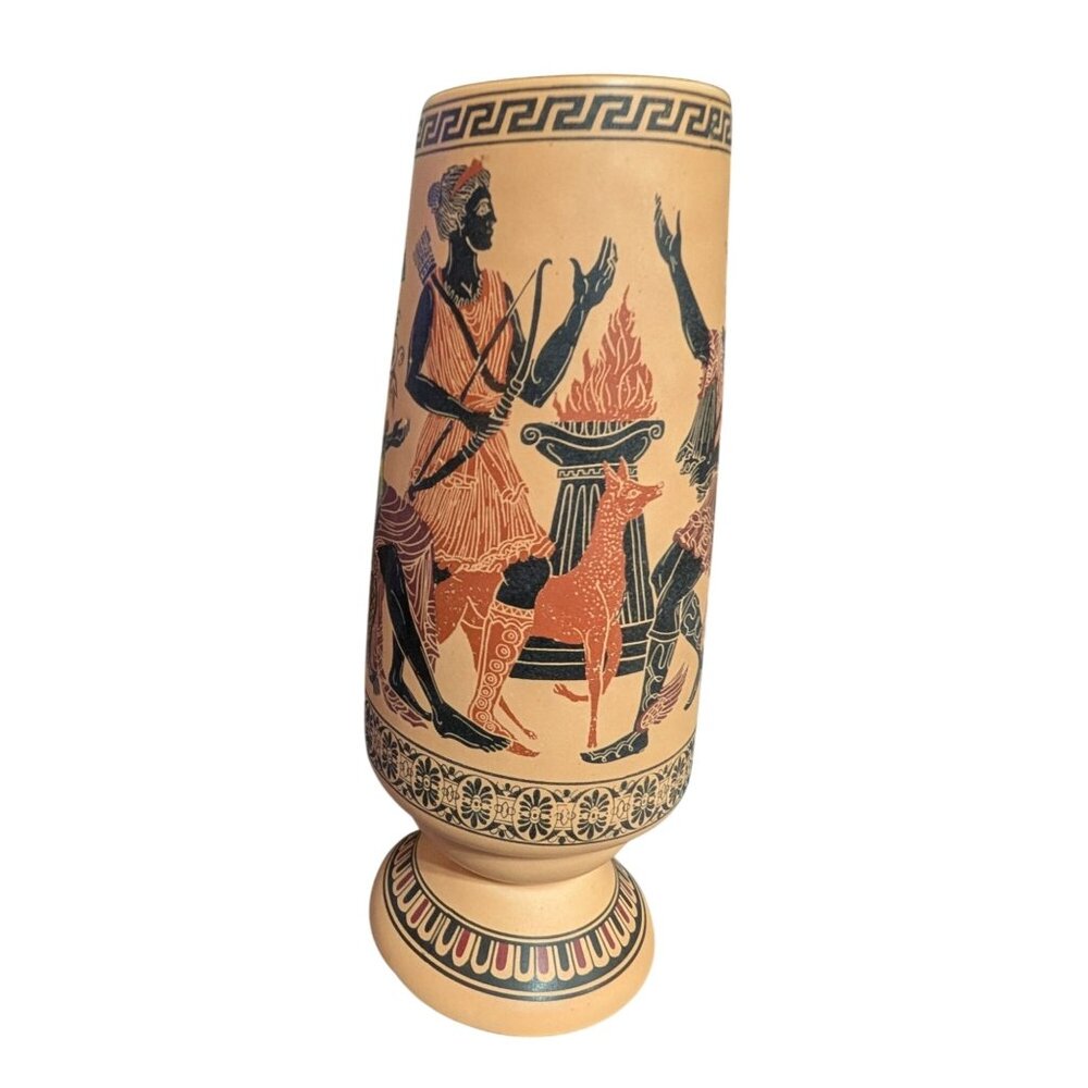 Handmade Greek Ceramic Vase 9" Tall With Ancient Mythology Art Hand-Painted Made